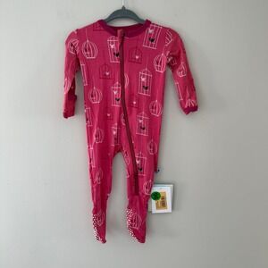 KicKee Pants‎ Pink Birdcage Print Bamboo Viscose Footie Sleeper 3-6 Months NWT